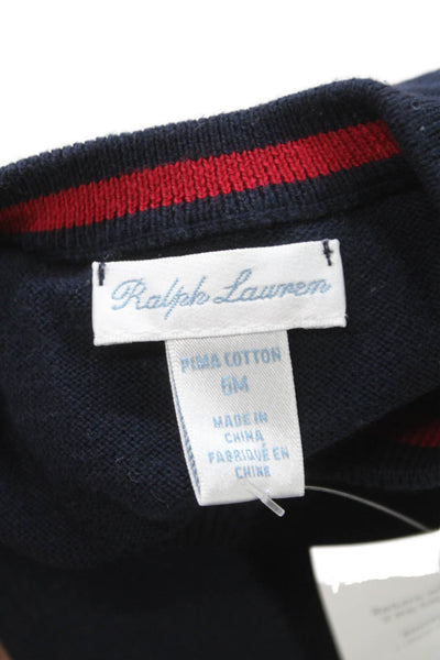 Ralph Lauren Boys Long Sleeve V Neck Logo Sweater Navy Blue Cotton Size 6 Months