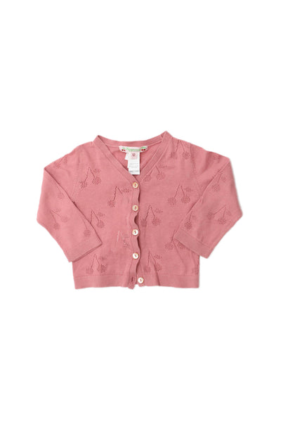 Bonpoint Girls Button Front Open Knit Logo Cardigan Sweater Pink Cotton Size 12M
