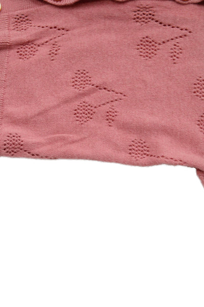 Bonpoint Girls Button Front Open Knit Logo Cardigan Sweater Pink Cotton Size 12M