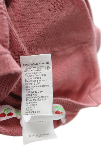 Bonpoint Girls Button Front Open Knit Logo Cardigan Sweater Pink Cotton Size 12M