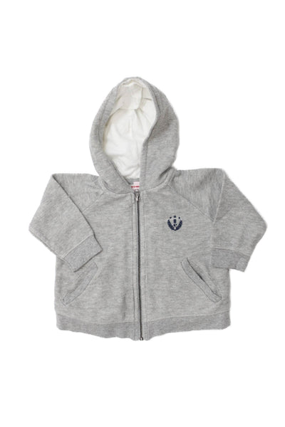 Bonpoint Boys Long Sleeve Front Zip Knit Hoodie Sweater Gray Cotton Size 12M