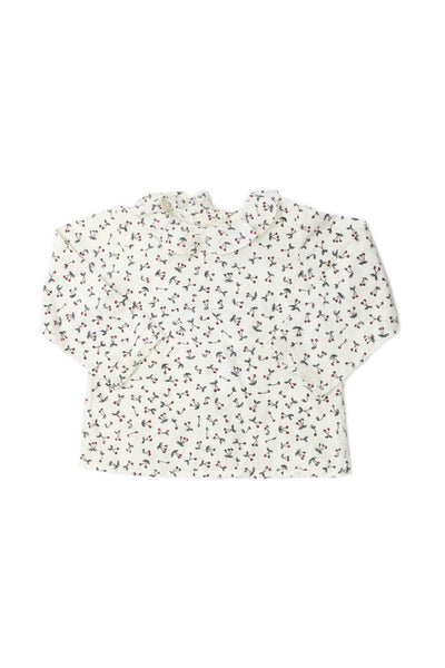 Bonpoint Girls Long Sleeve Collared Cherry Logo Top White Red Cotton Size 2