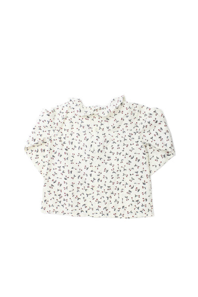 Bonpoint Girls Long Sleeve Collared Cherry Logo Top White Red Cotton Size 2