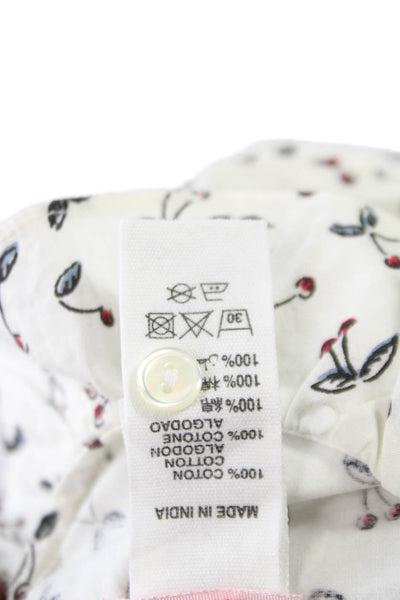 Bonpoint Girls Long Sleeve Collared Cherry Logo Top White Red Cotton Size 2