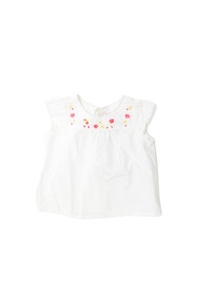 Bonpoint Girls Button Back Cap Sleeve Floral Embroidered Top White Size 6M