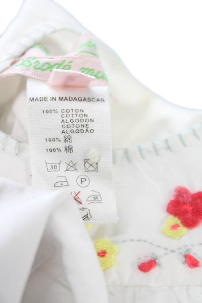 Bonpoint Girls Button Back Cap Sleeve Floral Embroidered Top White Size 6M
