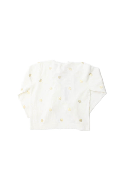 Bonpoint Girls Button Front Metallic Polka Dot Cardigan Sweater White Size 12M