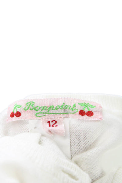 Bonpoint Girls Button Front Metallic Polka Dot Cardigan Sweater White Size 12M
