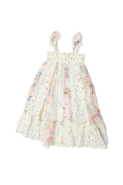 Bonpoint Girls Sleeveless Smocked Square Neck Floral Dress White Multi Size 6