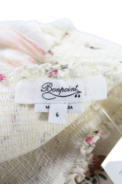 Bonpoint Girls Sleeveless Smocked Square Neck Floral Dress White Multi Size 6