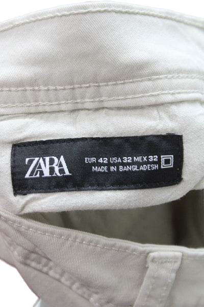 Zara Mens Beige Cargo Pants Cotton Button Solid Army Size 32