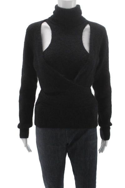 Ganni Unisex Pullover Sweater Black Wool Angora Turtleneck Long Sleeve Size S