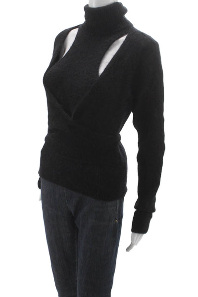 Ganni Unisex Pullover Sweater Black Wool Angora Turtleneck Long Sleeve Size S