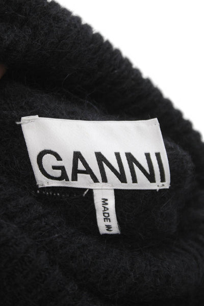 Ganni Unisex Pullover Sweater Black Wool Angora Turtleneck Long Sleeve Size S