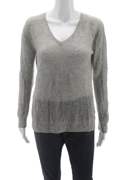 Velvet Womens Pullover Cashmere V-Neck Sweater Gray Long Sleeve Size XS