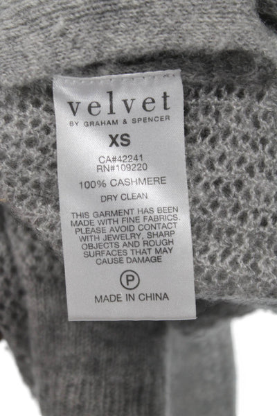 Velvet Womens Pullover Cashmere V-Neck Sweater Gray Long Sleeve Size XS