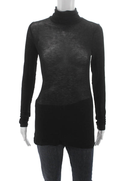 BCBG Max Azria Womens Black Cotton Spandex Turtleneck Long Sleeve Size 2XS