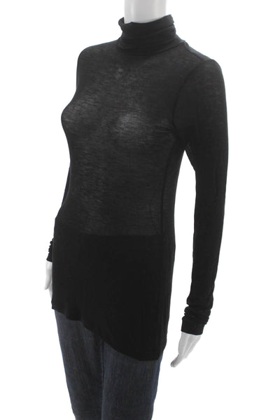 BCBG Max Azria Womens Black Cotton Spandex Turtleneck Long Sleeve Size 2XS