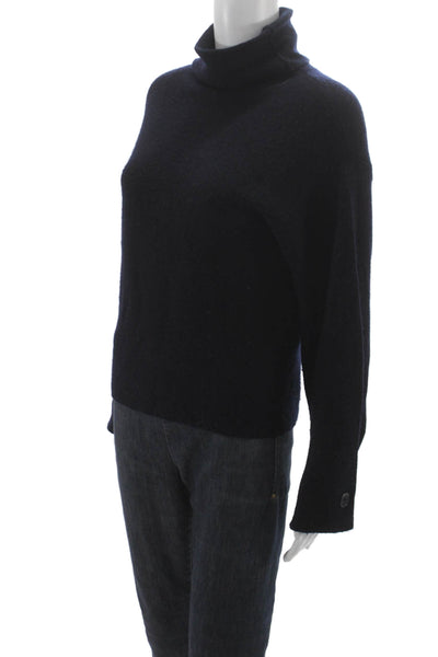 Vince Unisex Turtleneck Wool Pullover Dark Blue Button Size XS