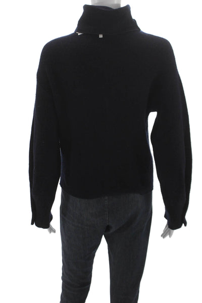 Vince Unisex Turtleneck Wool Pullover Dark Blue Button Size XS