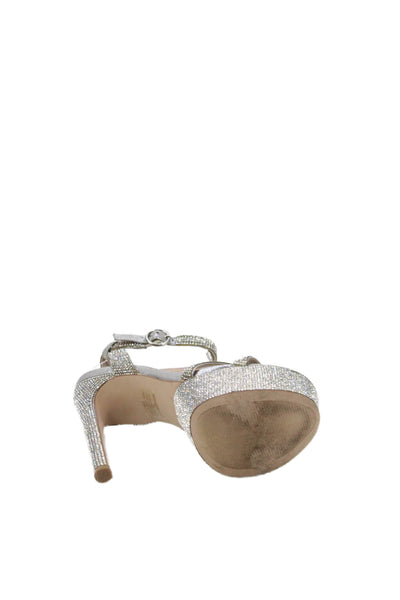 Steve Madden Womens Marciana Crystal Detail Platform Heels Shoes Silver Sz 7M