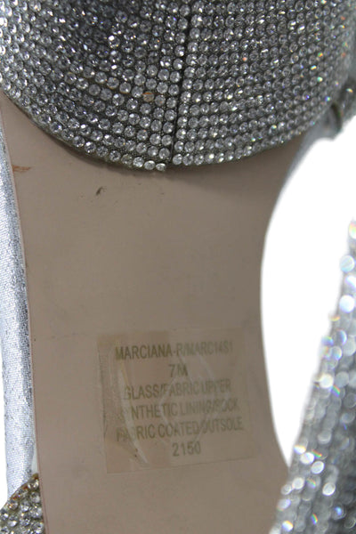 Steve Madden Womens Marciana Crystal Detail Platform Heels Shoes Silver Sz 7M