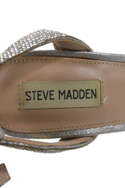 Steve Madden Womens Marciana Crystal Detail Platform Heels Shoes Silver Sz 7M