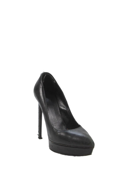 Saint Laurent Womens Leather Pointed Toe Platform Pumps Shoes Black Size 7