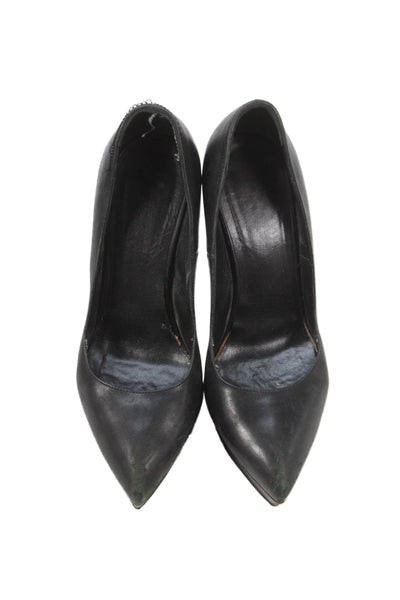 Saint Laurent Womens Leather Pointed Toe Platform Pumps Shoes Black Size 7