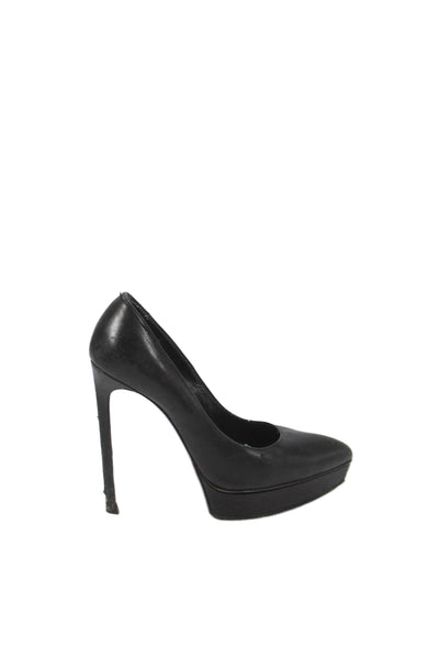 Saint Laurent Womens Leather Pointed Toe Platform Pumps Shoes Black Size 7