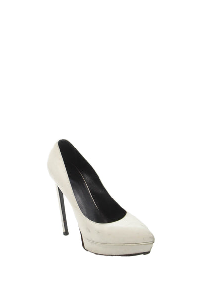 Saint Laurent Womens Leather Pointed Toe Platform Pumps Shoes White Size 6.5