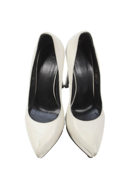 Saint Laurent Womens Leather Pointed Toe Platform Pumps Shoes White Size 6.5