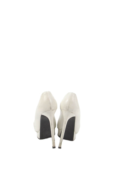 Saint Laurent Womens Leather Pointed Toe Platform Pumps Shoes White Size 6.5