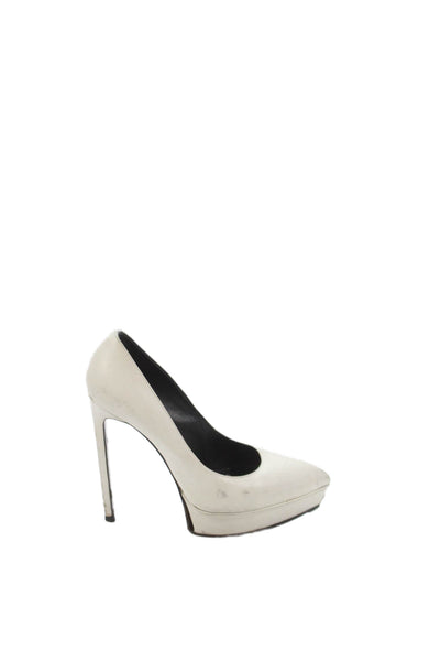 Saint Laurent Womens Leather Pointed Toe Platform Pumps Shoes White Size 6.5