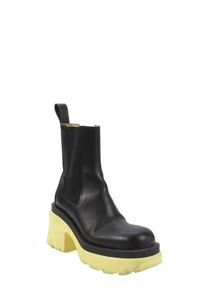 Bottega Veneta Womens Leather Color Block Platform Boots Shoes Black Yellow Sz 7