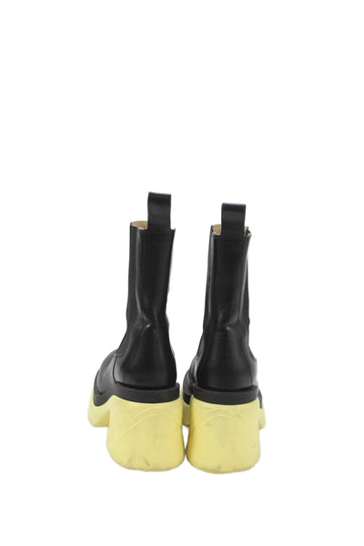 Bottega Veneta Womens Leather Color Block Platform Boots Shoes Black Yellow Sz 7