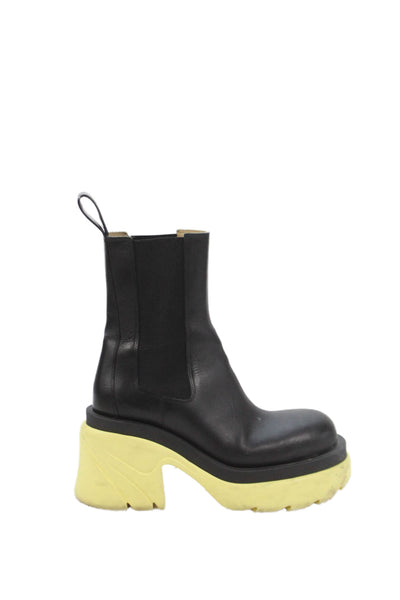 Bottega Veneta Womens Leather Color Block Platform Boots Shoes Black Yellow Sz 7
