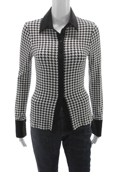 Anne Fontaine Women Black Geometric Button Up Blouse Long Sleeve Size 38