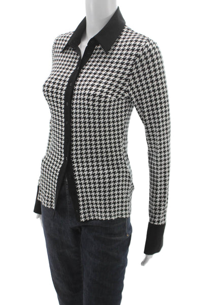 Anne Fontaine Women Black Geometric Button Up Blouse Long Sleeve Size 38