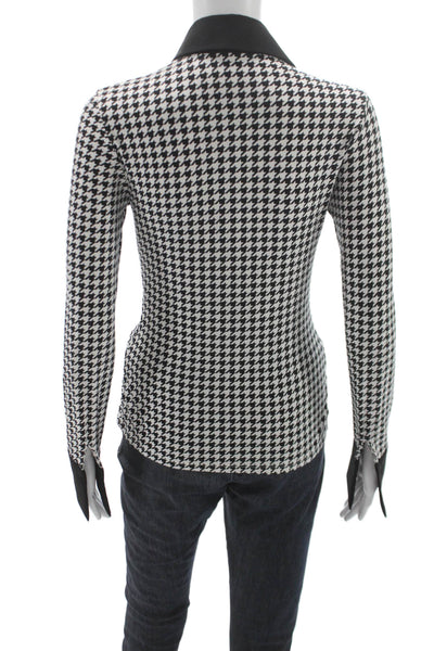 Anne Fontaine Women Black Geometric Button Up Blouse Long Sleeve Size 38