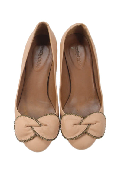 See by Chloe Womens Leather Chain Link Detail Pumps Beige Size 36 6