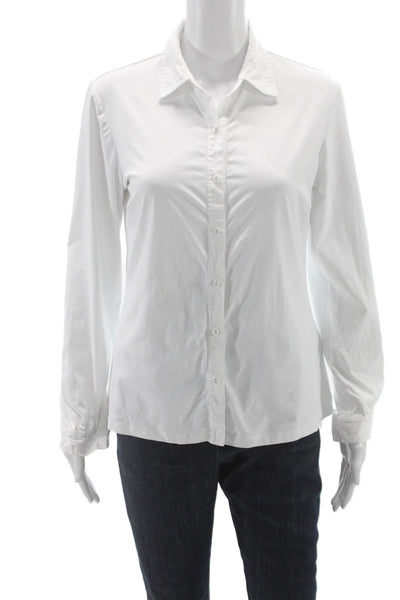 J. Mclaughlin Womens Silk Collared Button Up Long Sleeve White Basic Size M