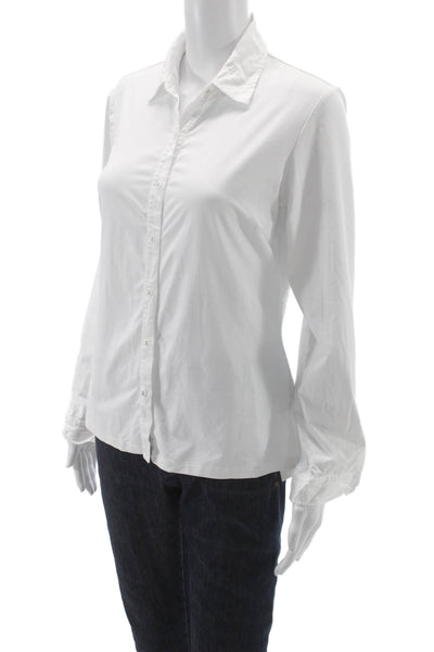 J. Mclaughlin Womens Silk Collared Button Up Long Sleeve White Basic Size M