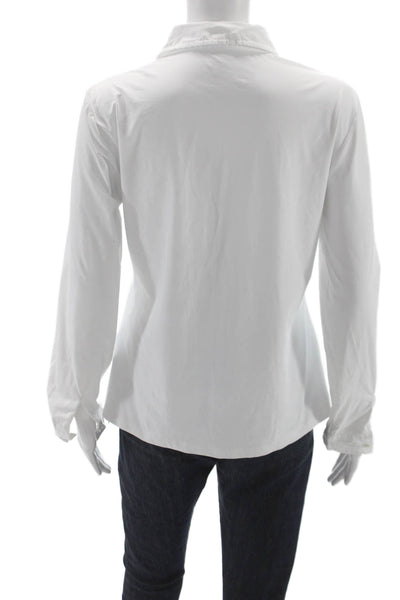 J. Mclaughlin Womens Silk Collared Button Up Long Sleeve White Basic Size M