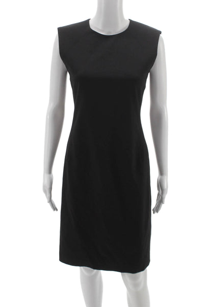 Theory Women Sheath Dress Black Wool Sleeveless Crew Neck Knee Length Size 2