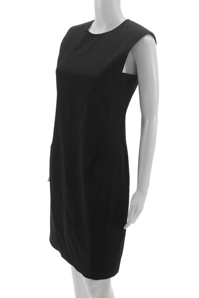 Theory Women Sheath Dress Black Wool Sleeveless Crew Neck Knee Length Size 2