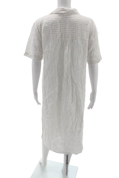 Eileen Fisher Womens Shirt Dress White Striped Linen Short Sleeve Size S
