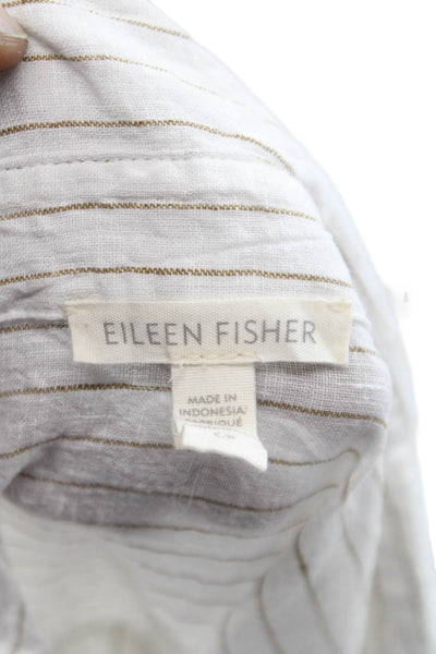 Eileen Fisher Womens Shirt Dress White Striped Linen Short Sleeve Size S