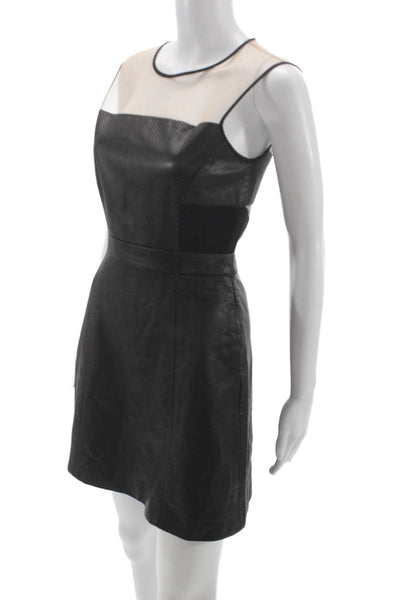 Wai Ming Women Sheath Mini Dress Black Sleeveless Knee Zip Size 2