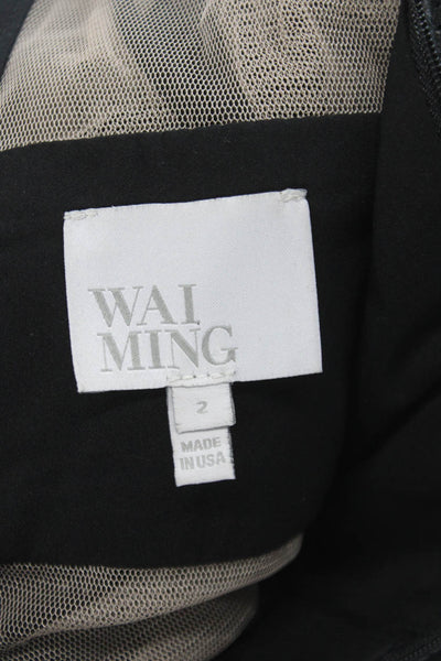 Wai Ming Women Sheath Mini Dress Black Sleeveless Knee Zip Size 2